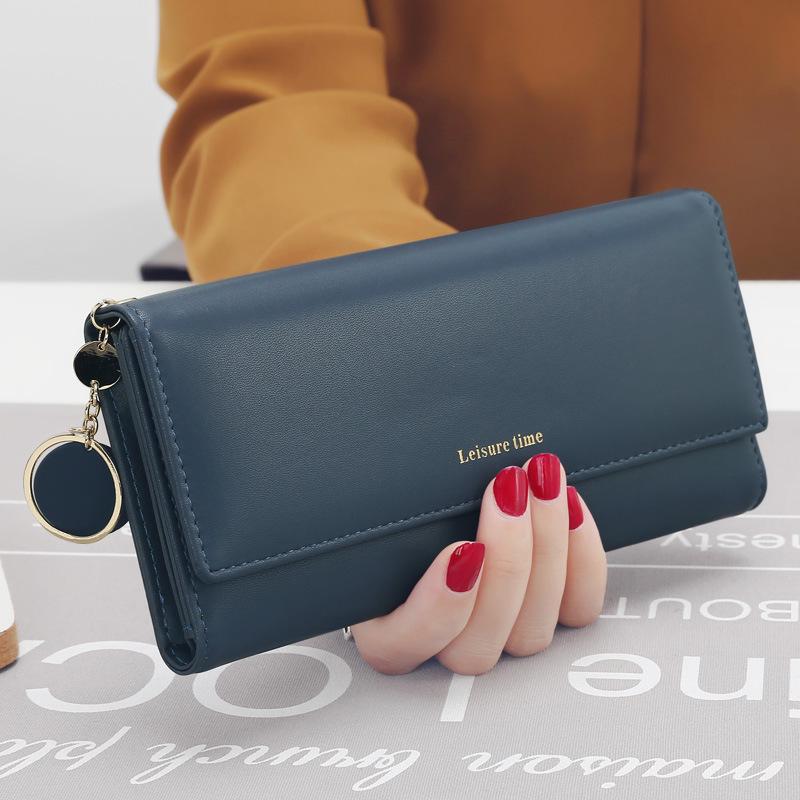 Mode Damen Geldbörse Leder Clutch Marke Buchstaben Lang 3-fach Geldbörse Geldklammer Geldbörse Damen Kartenhalter navy blau von Joom DACH