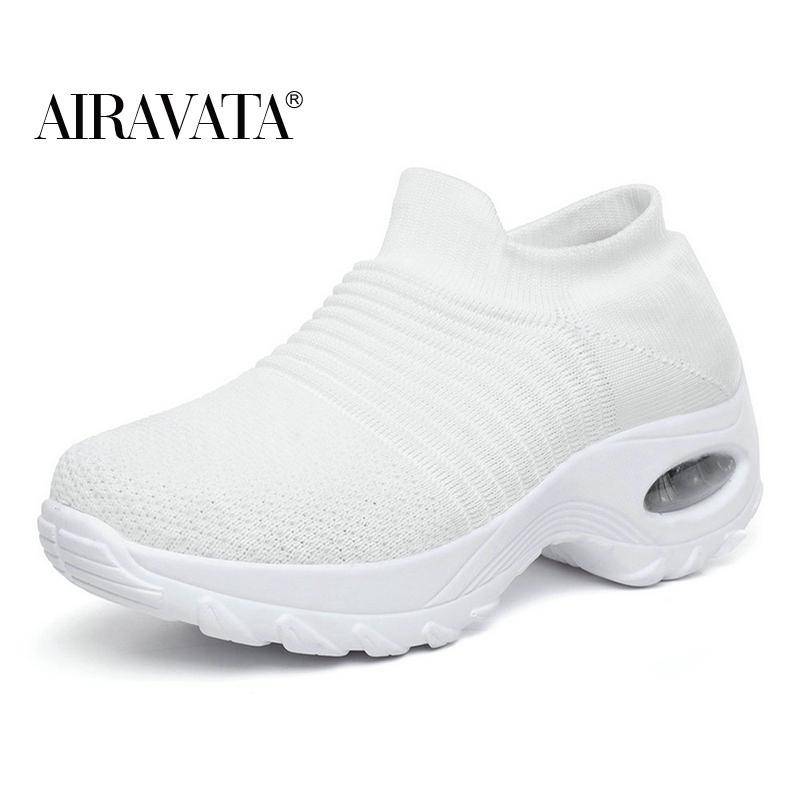 Mode Frauen Casual Sneakers Mesh Plattform Slip-on Air Kissen Sport Shake Schuhe 37 weiß von Joom DACH