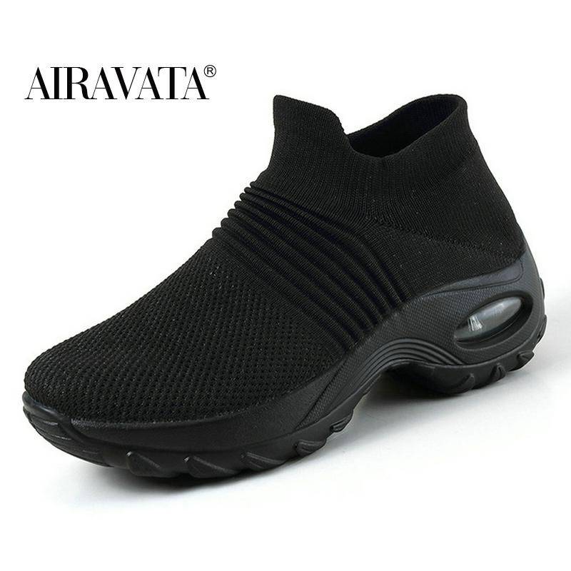Mode Frauen Casual Sneakers Mesh Plattform Slip-on Air Kissen Sport Shake Schuhe 37 schwarz von Joom DACH