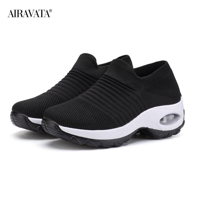 Mode Frauen Casual Sneakers Mesh Plattform Slip-on Air Kissen Sport Shake Schuhe 38 schwarz/weiß von Joom DACH