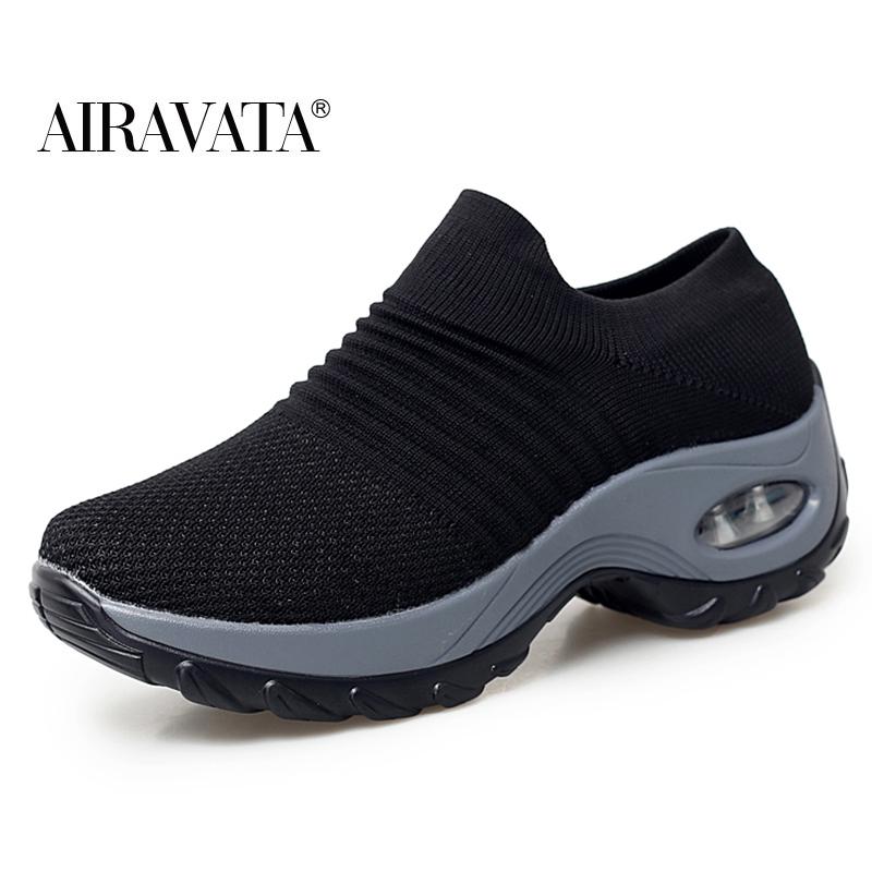Mode Frauen Casual Sneakers Mesh Plattform Slip-on Air Kissen Sport Shake Schuhe 39 transparente schwarze von Joom DACH