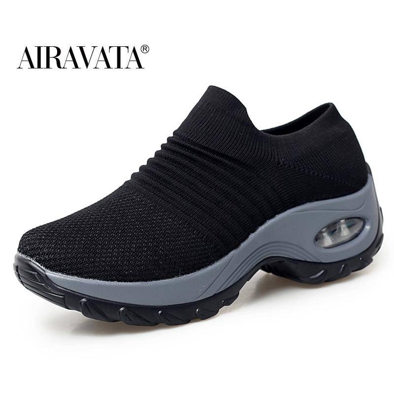 Mode Frauen Casual Sneakers Mesh Plattform Slip-on Air Kissen Sport Shake Schuhe 39 transparente schwarze von Joom DACH