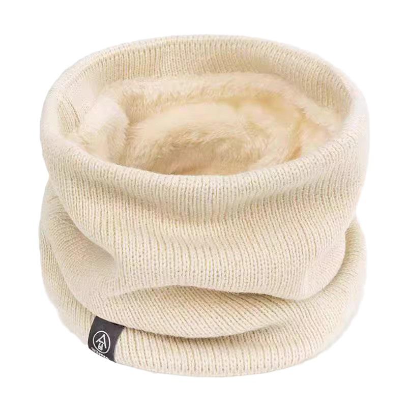 Mode Frauen Gestrickter Schal Solide Cashmere Wie Winter Snood Schals Dame Warme Wolle Pelz Dicken Unisex Männer Hals Schals Ring 18cm beige von Joom DACH