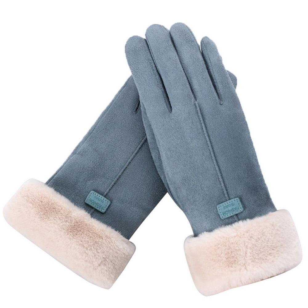 Mode Frauen Handschuhe Herbst Winter Niedlichen Pelzigen Warme Handschuhe Volle Finger Handschuhe Frauen Outdoor Sport Weibliche Handschuhe Bildschirm blau von Joom DACH