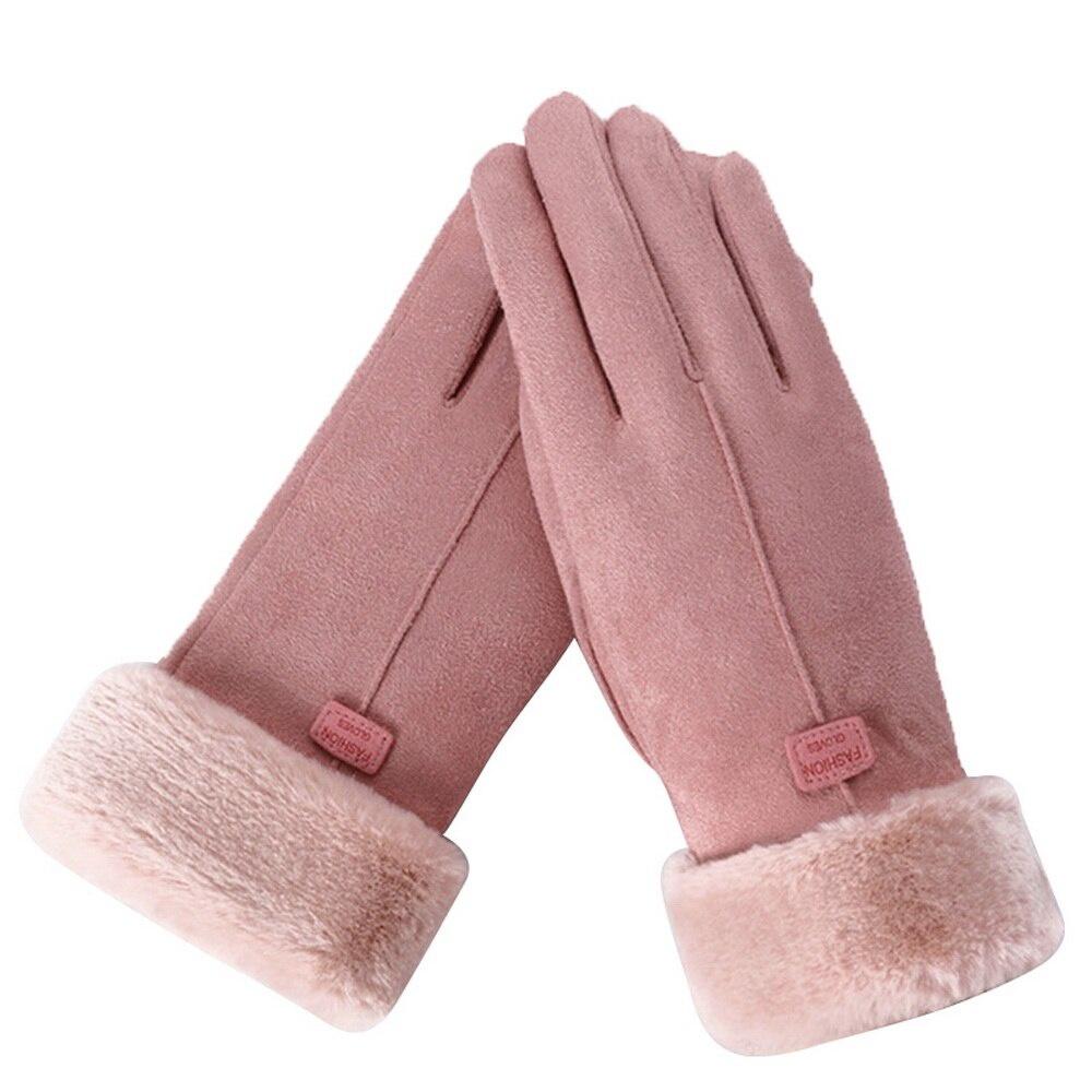 Mode Frauen Handschuhe Herbst Winter Niedlichen Pelzigen Warme Handschuhe Volle Finger Handschuhe Frauen Outdoor Sport Weibliche Handschuhe Bildschirm rosa von Joom DACH