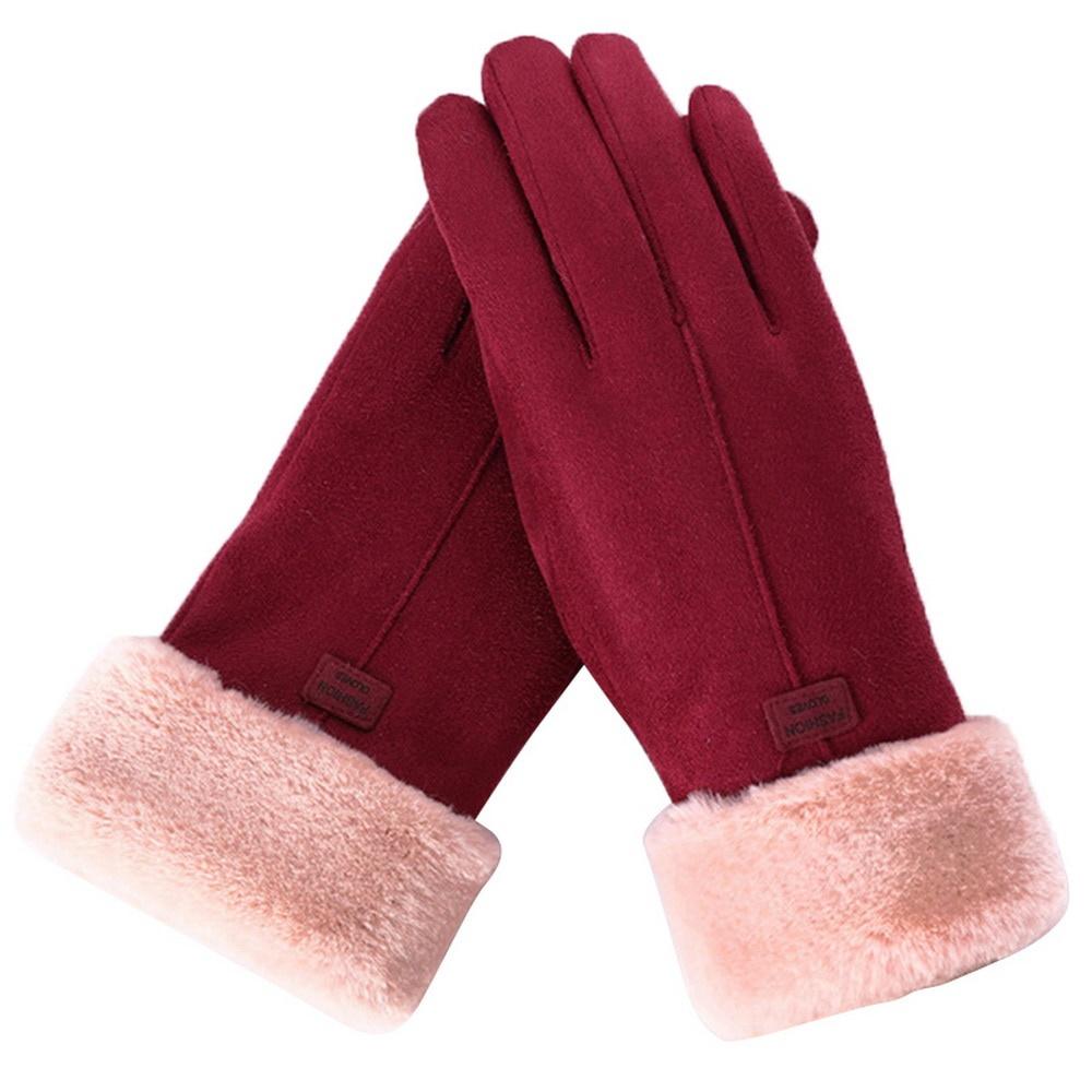 Mode Frauen Handschuhe Herbst Winter Niedlichen Pelzigen Warme Handschuhe Volle Finger Handschuhe Frauen Outdoor Sport Weibliche Handschuhe Bildschirm rot von Joom DACH