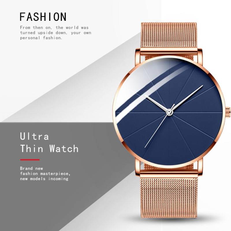 Mode Frauen Luxus Uhren Ultra-Dünne Damen Uhr Business Uhr Frauen Luxus Rose Gold Mesh Edelstahl Damen Uhren weibliche Uhr hellrosa/blau von Joom DACH