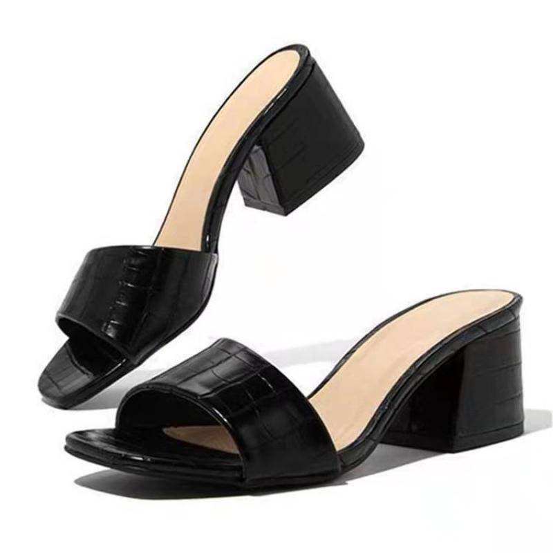 Mode Frauen Pumpen Hausschuhe Damen Karree Weibliche Slides Sommer Schuhe Frau Sandalen High Heels 2022 Indoor Plus Größe Frauen schuhe 39 schwarz von Joom DACH