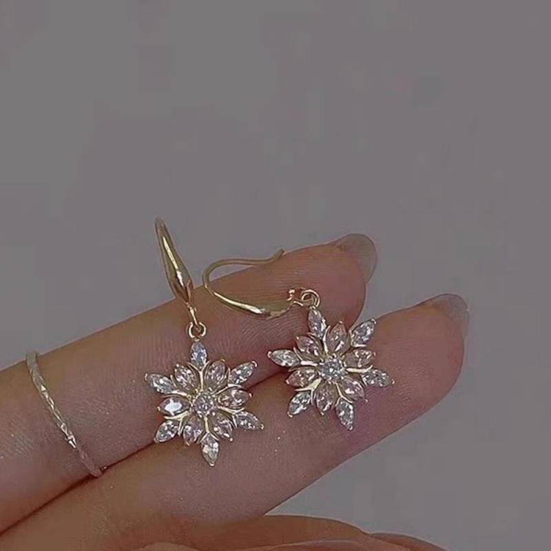 Mode Frauen Rosa Zirkon Schneeflocke Haken Baumeln Ohrringe für Exquisite Weibliche Hochzeit Party Weihnachten Ohrring Geschenk Schmuck gold von Joom DACH