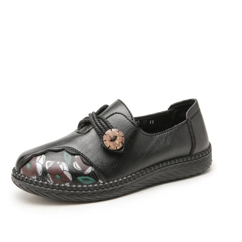 Mode Frauen Schuhe Echtes Leder Loafer Frauen Casual Schuhe Mutter Weiche Bequeme Schuhe Frauen Wohnungen Nicht-slip 41 schwarz von Joom DACH