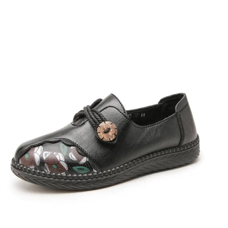 Mode Frauen Schuhe Echtes Leder Loafer Frauen Casual Schuhe Mutter Weiche Bequeme Schuhe Frauen Wohnungen Nicht-slip 41 schwarz von Joom DACH