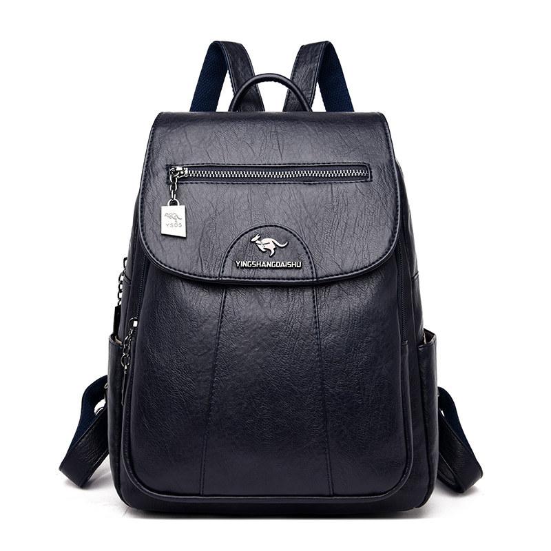 Mode Frauen Schulter Taschen PU Leder Rucksäcke Weibliche Schule Taschen Rucksack Casual Reisetaschen Rucksäcke Große Kapazität navy blau von Joom DACH