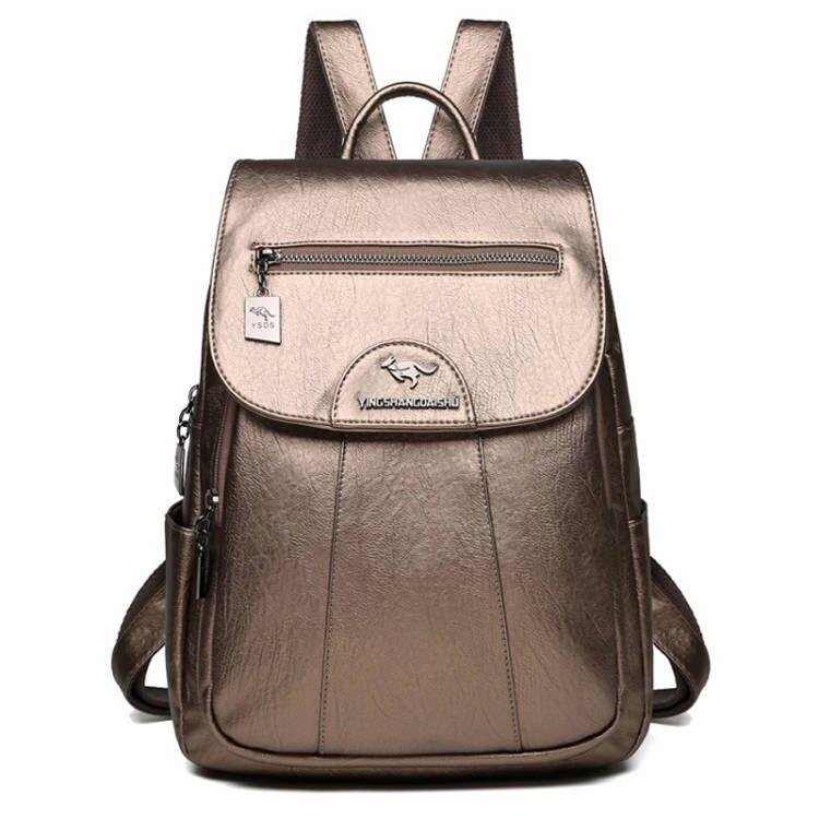 Mode Frauen Schulter Taschen PU Leder Rucksäcke Weibliche Schule Taschen Rucksack Casual Reisetaschen Rucksäcke Große Kapazität gold von Joom DACH