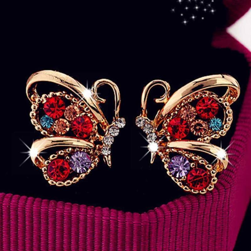Mode Frauen Strass Schmetterling Form Ohrstecker Promi Eardrop Schmuck bunt von Joom DACH