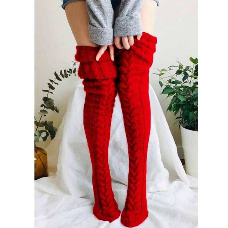 Mode Frauen Stricken Baumwolle Über Das Knie Lange Socken Winter Warme Gestreifte Kintted Hohe Strumpf Socken 105cm rot von Joom DACH