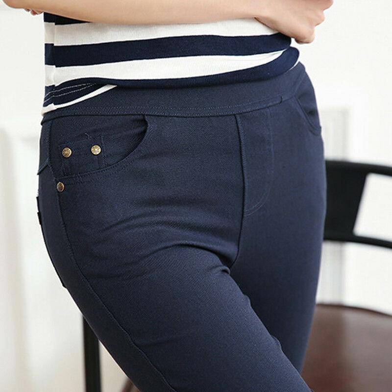 Mode Frauen Tasche Baumwolle Hosen Tasche Niet Bleistift Hosen Frauen Dünne Strumpfhosen Hosen 6XL navy blau von Joom DACH