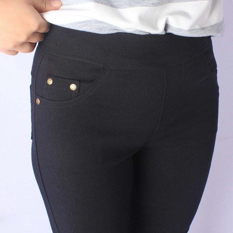 Mode Frauen Tasche Baumwolle Hosen Tasche Niet Bleistift Hosen Frauen Dünne Strumpfhosen Hosen 6XL schwarz von Joom DACH