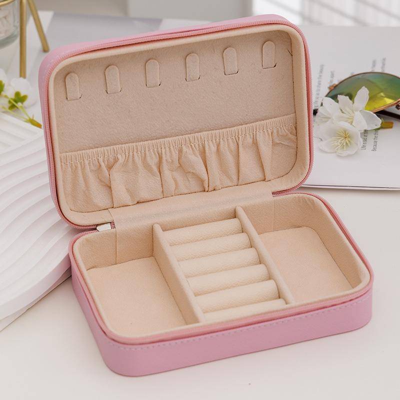 Mode Frauen Tragbare Reise Schmuck Box PU Leder Halskette Ring Ohrringe Zipper Stotage Boxen Schmuck Display Fällen Organizer rosa von Joom DACH