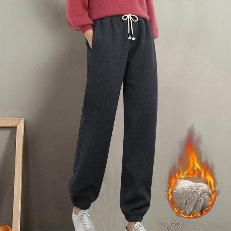 Mode Frauen Winter Warme Lange Hosen Fleece Dicke Leggins Solide Plus Größe Elastische Beiläufige Jogginghose Harem Hosen Casual Hosen 4XL schwarz von Joom DACH