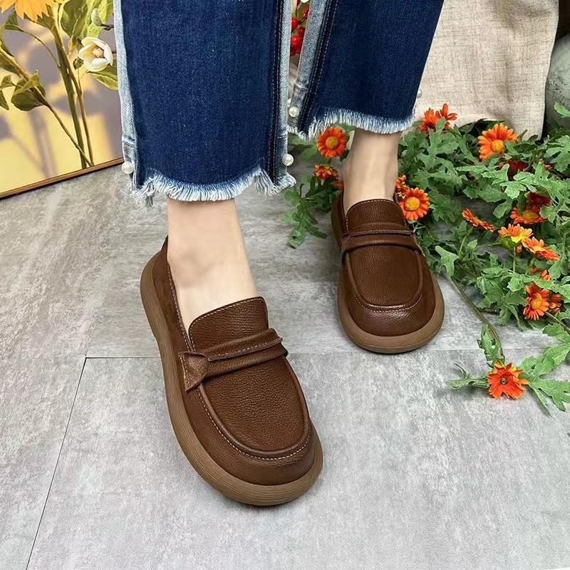 Mode Frauen Wohnungen 2024 Neue Frühling Herbst Fashion Square Top Loafers Schuhe Flach Komfortable Lolita Schuhe Turnschuhe Zapatos De Mujer 41 braun von Joom DACH