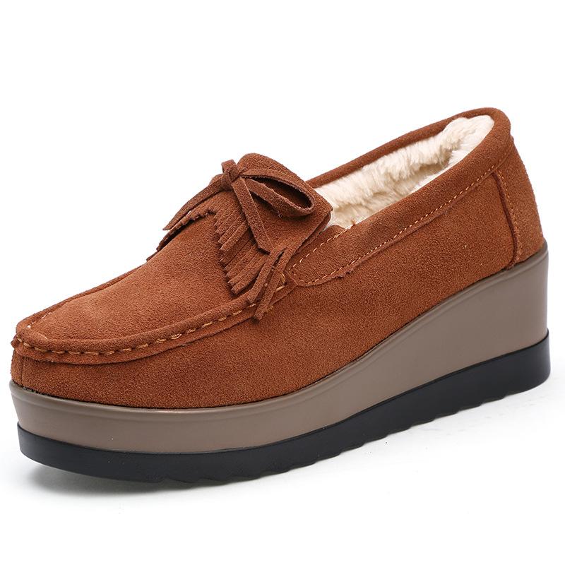 Mode Frühjahr Herbst Frauen Wildleder Echtes Leder Keil Schuhe Damen Weibliche Slipper Süße Quaste Slip-ons Plattform Mokassins 39 von Joom DACH