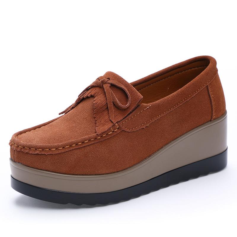 Mode Frühjahr Herbst Frauen Wildleder Echtes Leder Keil Schuhe Damen Weibliche Slipper Süße Quaste Slip-ons Plattform Mokassins 42 orange von Joom DACH