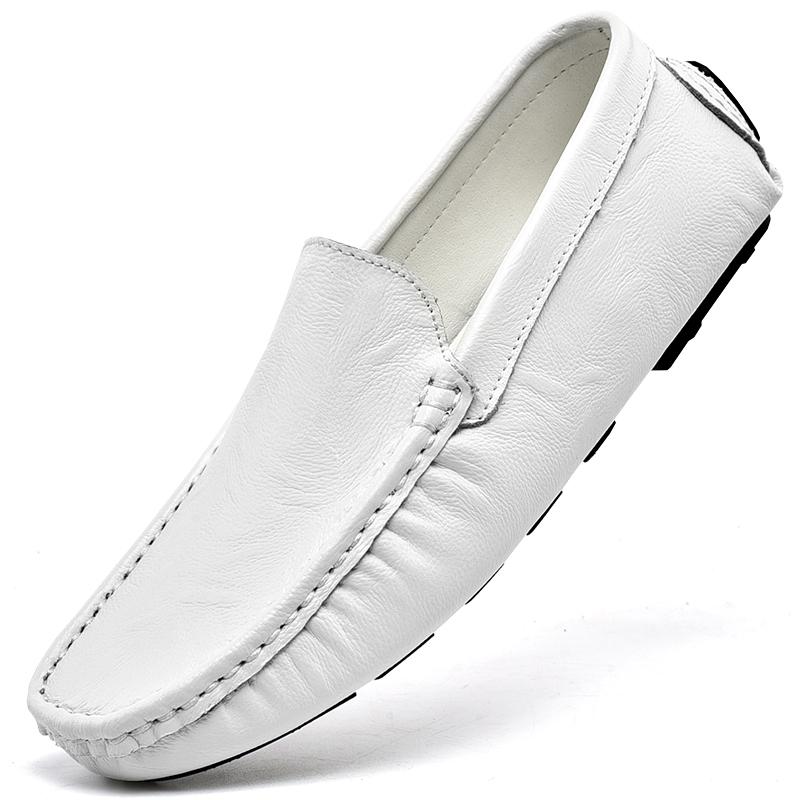Mode Frühling Hochwertige weiße Loafer Herren Marke Business Lederschuhe Echtes Leder und weiche Sohlen Leichte Fahrschuhe 43 weiß von Joom DACH