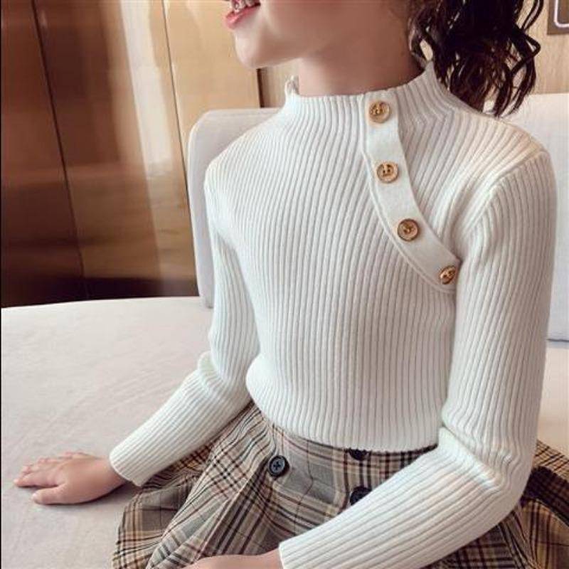 Mode Frühling Mädchen Pullover Strick Pullover Tops Rollkragen Mädchen Pullover 2-14 Jahre Kinder Kleidung Warme Kinder Pullover 140 weiß von Joom DACH