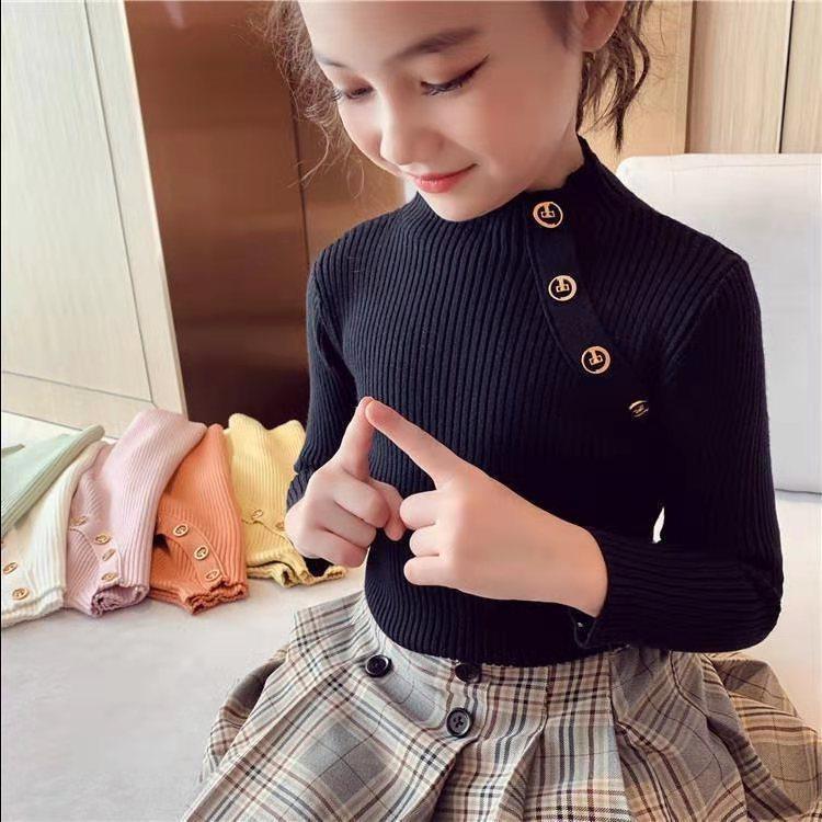 Mode Frühling Mädchen Pullover Strickpullover Tops Rollkragen Mädchenpullover 2-14 Jahre Kinderkleidung Warme Kinderpullover 150 schwarz von Joom DACH