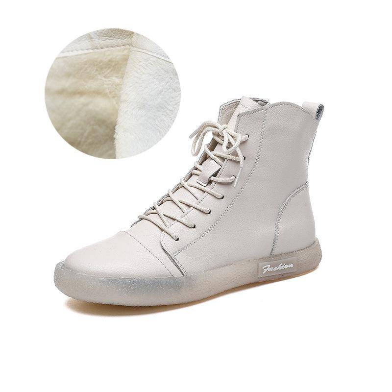 Mode GKTINOO Echtes Leder Kuh Damen Stiefeletten Weiß Sneakers Schnürschuhe Bequeme Kurze Stiefeletten Herbst Winterschuhe Rutschfest 6 von Joom DACH