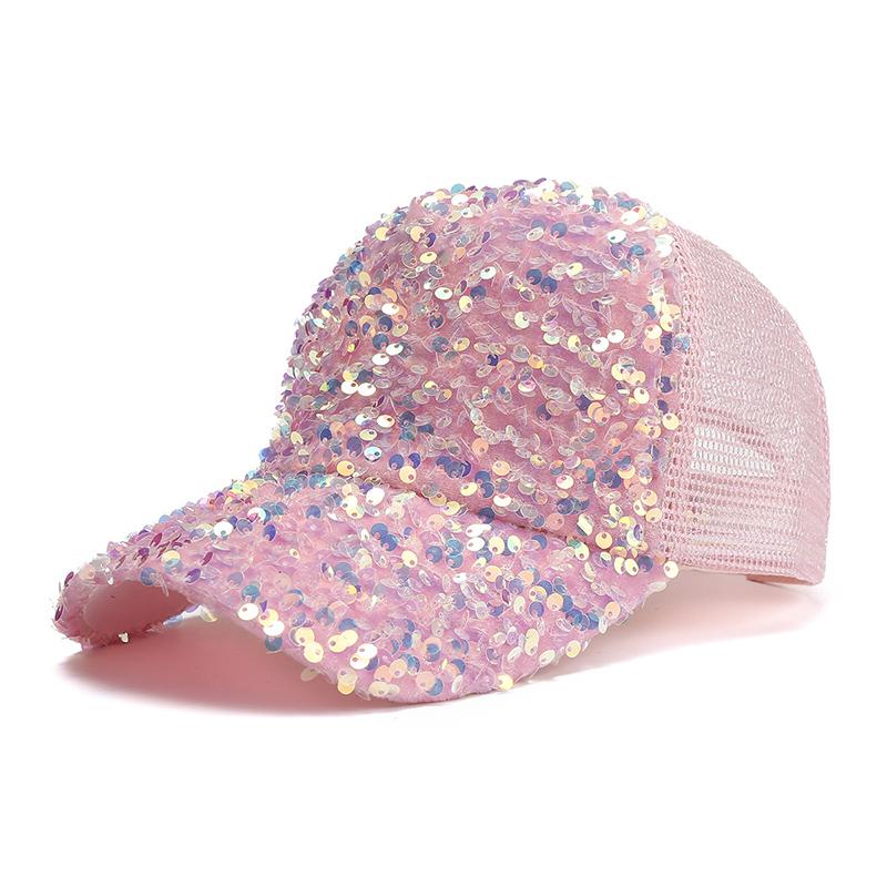 Mode Glitter Mesh Atmungsaktive Pferdeschwanz Baseball Cap Frauen Mädchen Sommer Outdoor Sport Sonnenhüte Glänzende Pailletten Hip Hop Caps rosa von Joom DACH