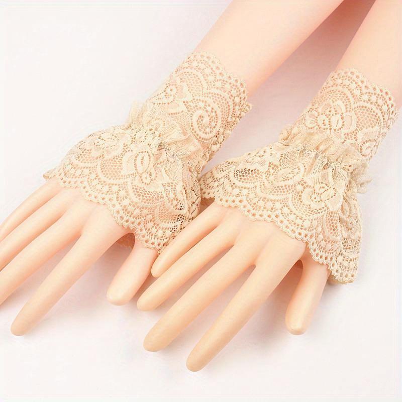 Mode Gothic Fingerlose Handschuhärmel Damen Spitze Kurze Armstulpen Handgelenksmanschetten Armbänder Einfarbig Schwarz Weiß Handschuhe apricot von Joom DACH