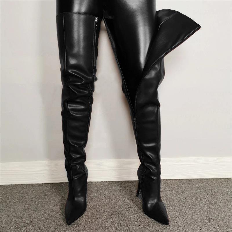 Mode Große Größe 34-43 Neue Mode High Heels Damen Overknee-Stiefel Leder Stiletto Kniestiefel Beinstiefel für Mädchen Zapatos Mujer 42 von Joom DACH