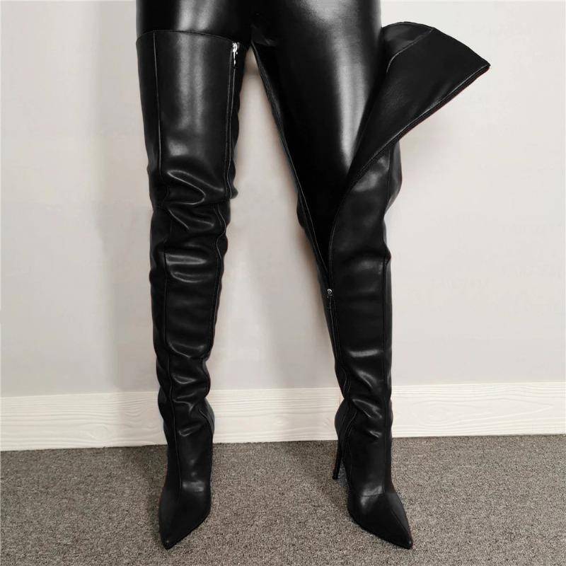 Mode Große Größe 34-43 Neue Mode High Heels Damen Overknee-Stiefel Leder Stiletto Kniestiefel Beinstiefel für Mädchen Zapatos Mujer 37 schwarz von Joom DACH