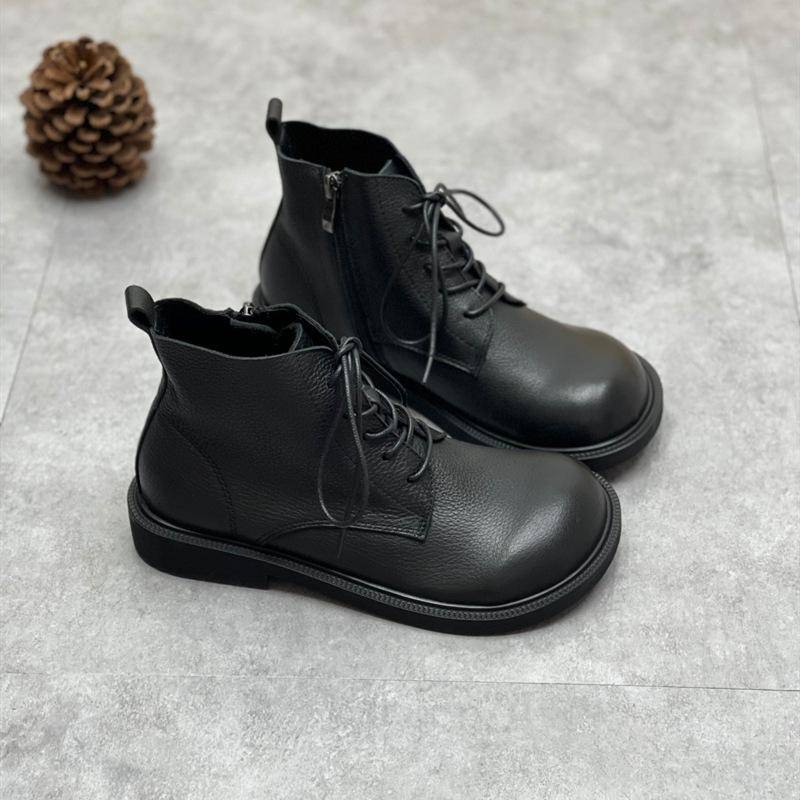 Mode Große kopf lose rindsleder frauen stiefel zipper schwarz weiche leder plüsch schnee stiefel frauen stiefeletten vintage 37 schwarz von Joom DACH