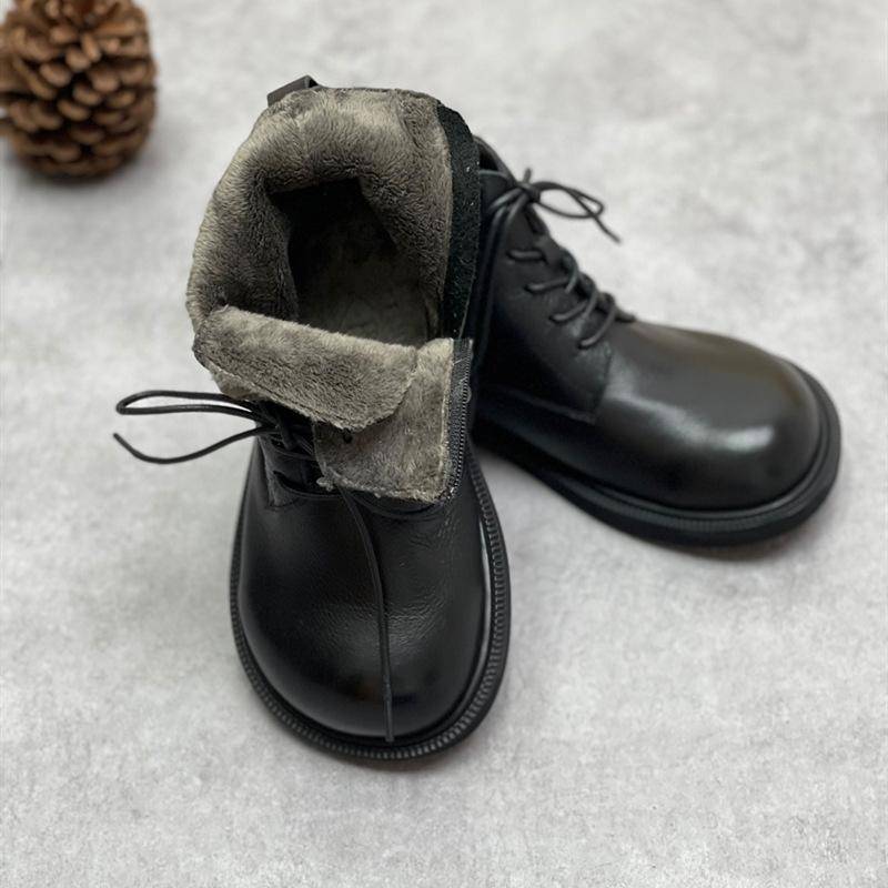 Mode Große kopf lose rindsleder frauen stiefel zipper schwarz weiche leder plüsch schnee stiefel frauen stiefeletten vintage 40 von Joom DACH