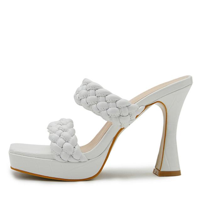 Mode Handgemachte Leder Weben Sommer Hausschuhe Sandalen Frauen Offene Spitze Dicke Boden Plattform High Heels Slides Schuhe 38 weiß von Joom DACH