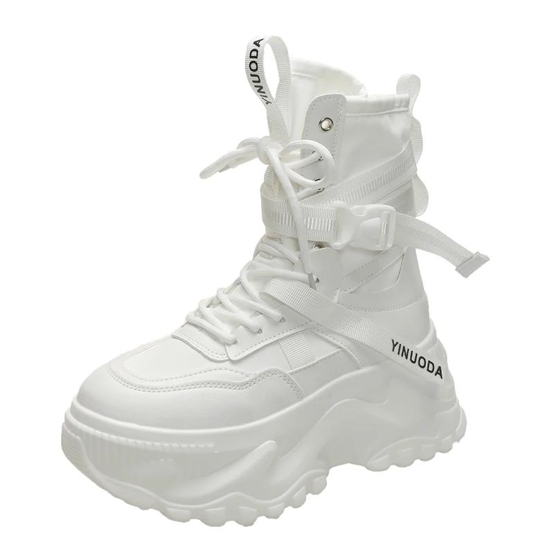 Mode Heiß Mode Damen Klobige Plateau Motorradstiefel Weiß Schnürstiefel Dicke Sohle Schuhe Frau Herbst Winter Knöchel Botas De Mujer 41 weiß von Joom DACH