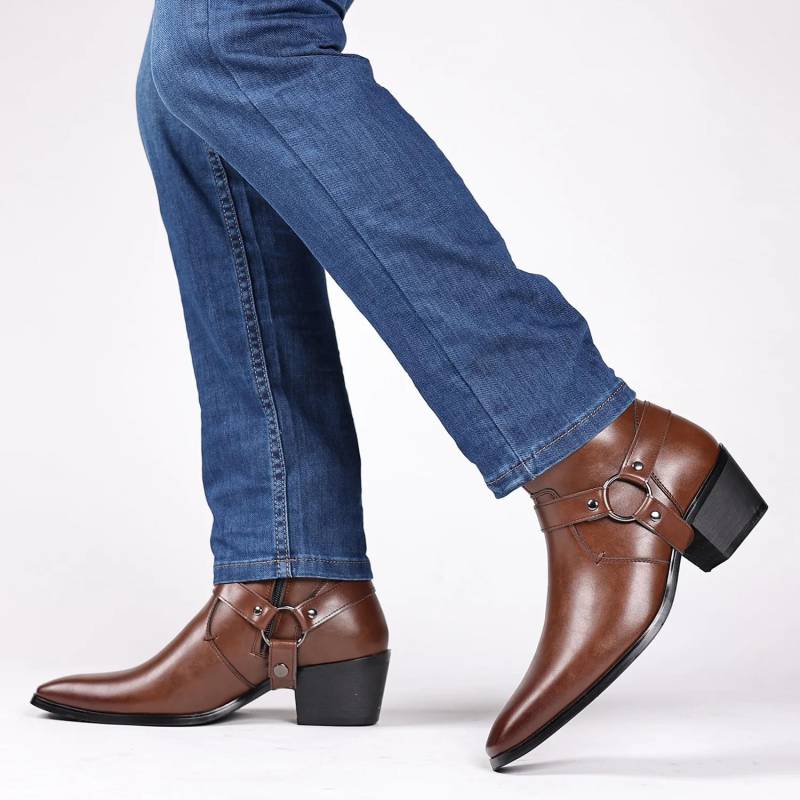Mode Herren Chelsea Stiefeletten Lässige Lederschuhe Western Cowboy Stiefel Schwarz Braun Reißverschluss Hochzeit Büro Kleiderschuhe Herren Motorradstiefel 44 dunkelbraune von Joom DACH