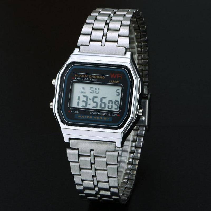 Mode Herren Damen Edelstahl Top Digital Alarm Stoppuhr Uhren silber von Joom DACH
