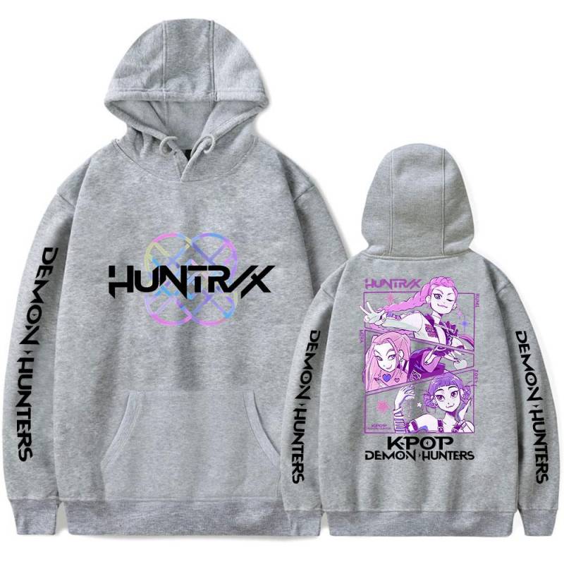 Mode Herren Damen Hoodie Streetwear Harajuku Lässig KPop Dämonenjäger Bedruckt Kapuzenpullover Sweatshirts XXS grau von Joom DACH