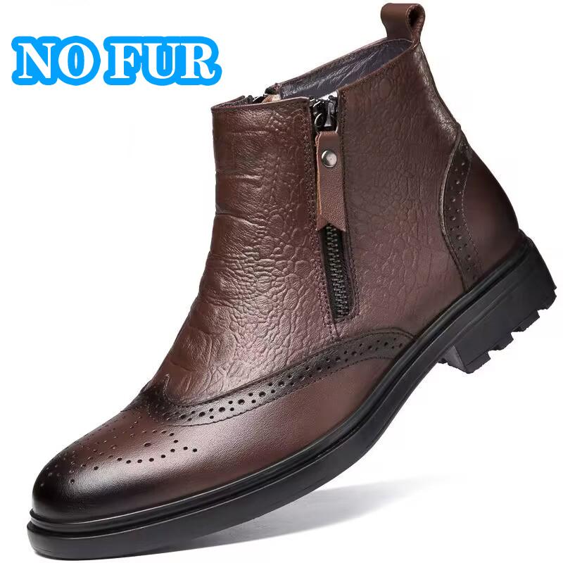 Mode Herren Echtleder Stiefeletten Klassischer Seitenreißverschluss Winterschuhe Mode Britischer Stil Brogues Warme Plüschfell Winterstiefel 47 von Joom DACH