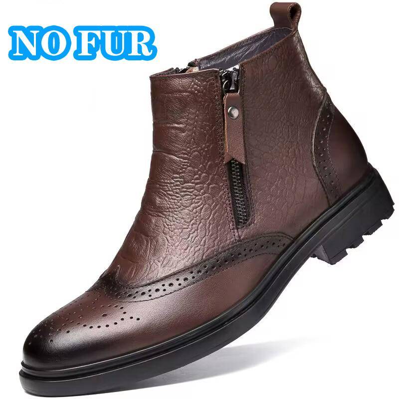 Mode Herren Echtleder Stiefeletten Klassischer Seitenreißverschluss Winterschuhe Mode Britischer Stil Brogues Warme Plüschfell Winterstiefel 47 von Joom DACH