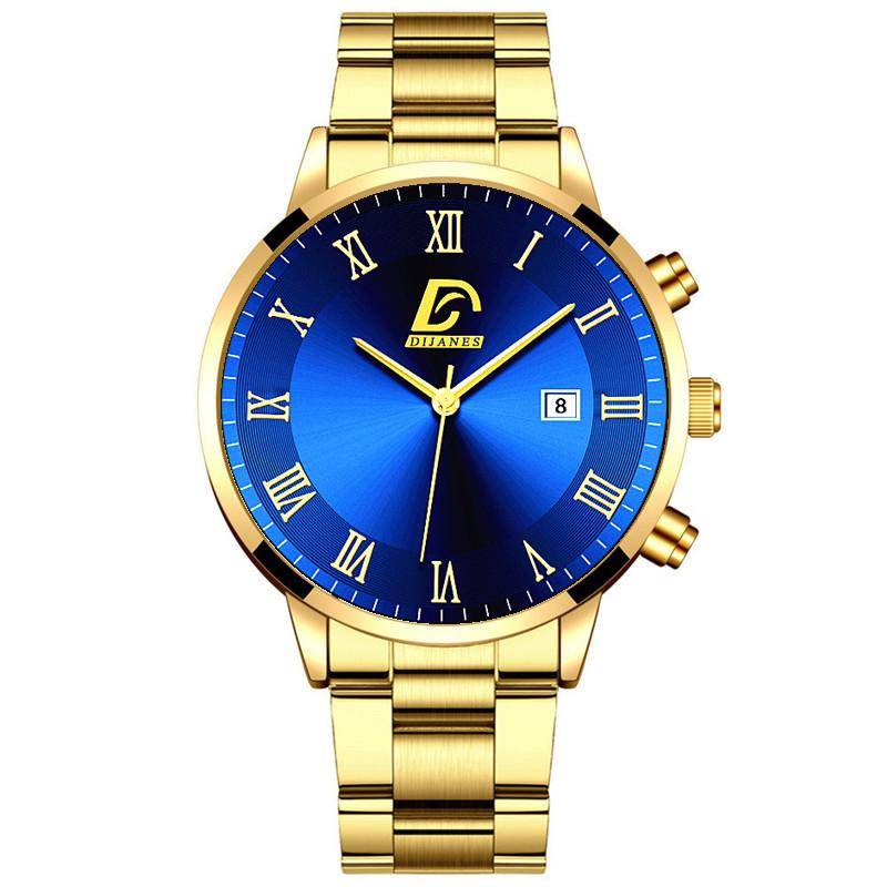 Mode Herren Gold Edelstahl Uhren Männer Business Casual Uhr Luxus Kalender Quarz Armbanduhr blau/gold von Joom DACH