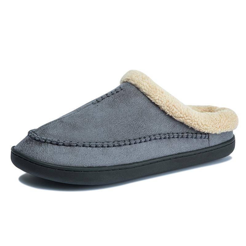 Mode Herren Hausschuhe Home Winter Indoor Plüsch Warme Schuhe Dicke Unterseite Plüsch Wasserdichte Leder Hausschuhe Mann Wildleder Baumwollschuhe 43-44 dunkelgrau von Joom DACH
