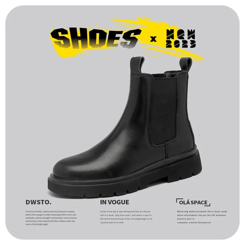 Mode Herren Leder High-Top Chelsea Boots 2025 Schwarze Lederschuhe Retro Schaftstiefel für Herren Formelle Kleidung Modetrend Lässige Stiefel 44 schwarz von Joom DACH