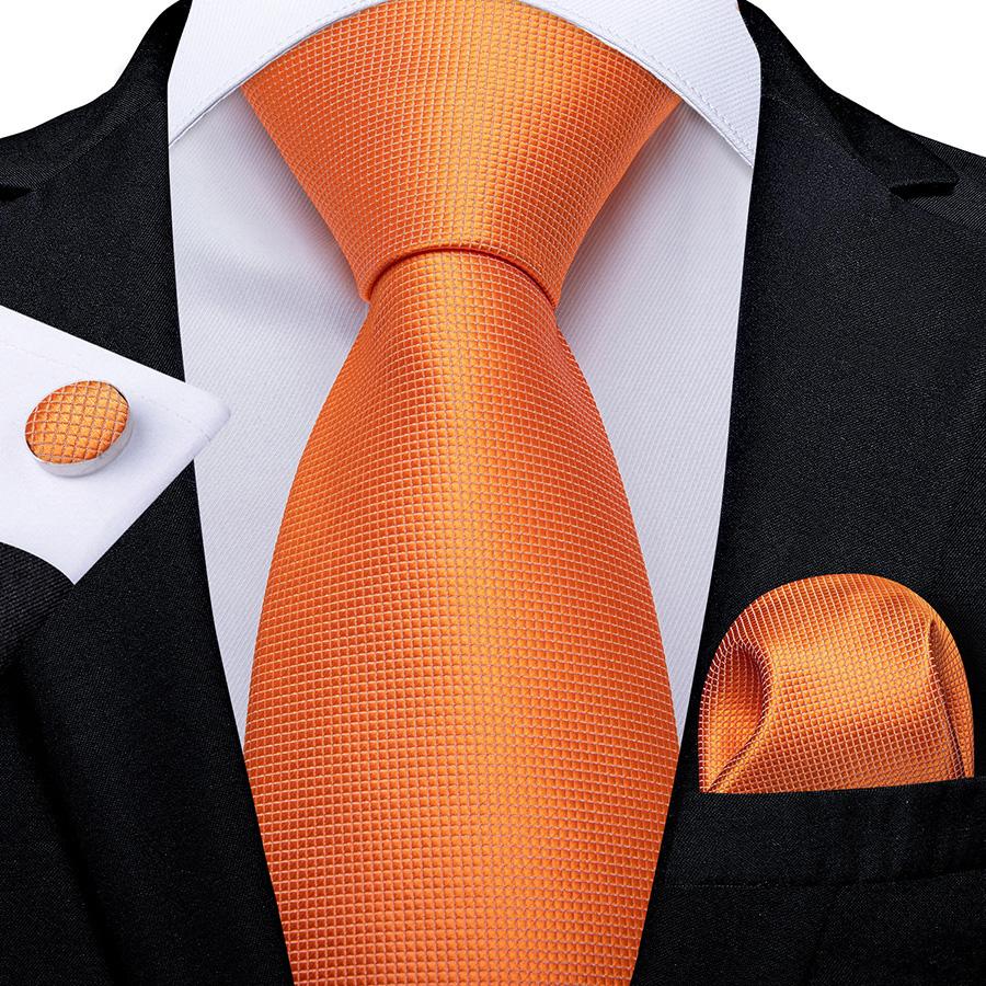 Mode Herren Orange Plaids Seide Krawatte Einstecktuch Manschettenknöpfe Set für Hochzeit Business Party N-0266 von Joom DACH