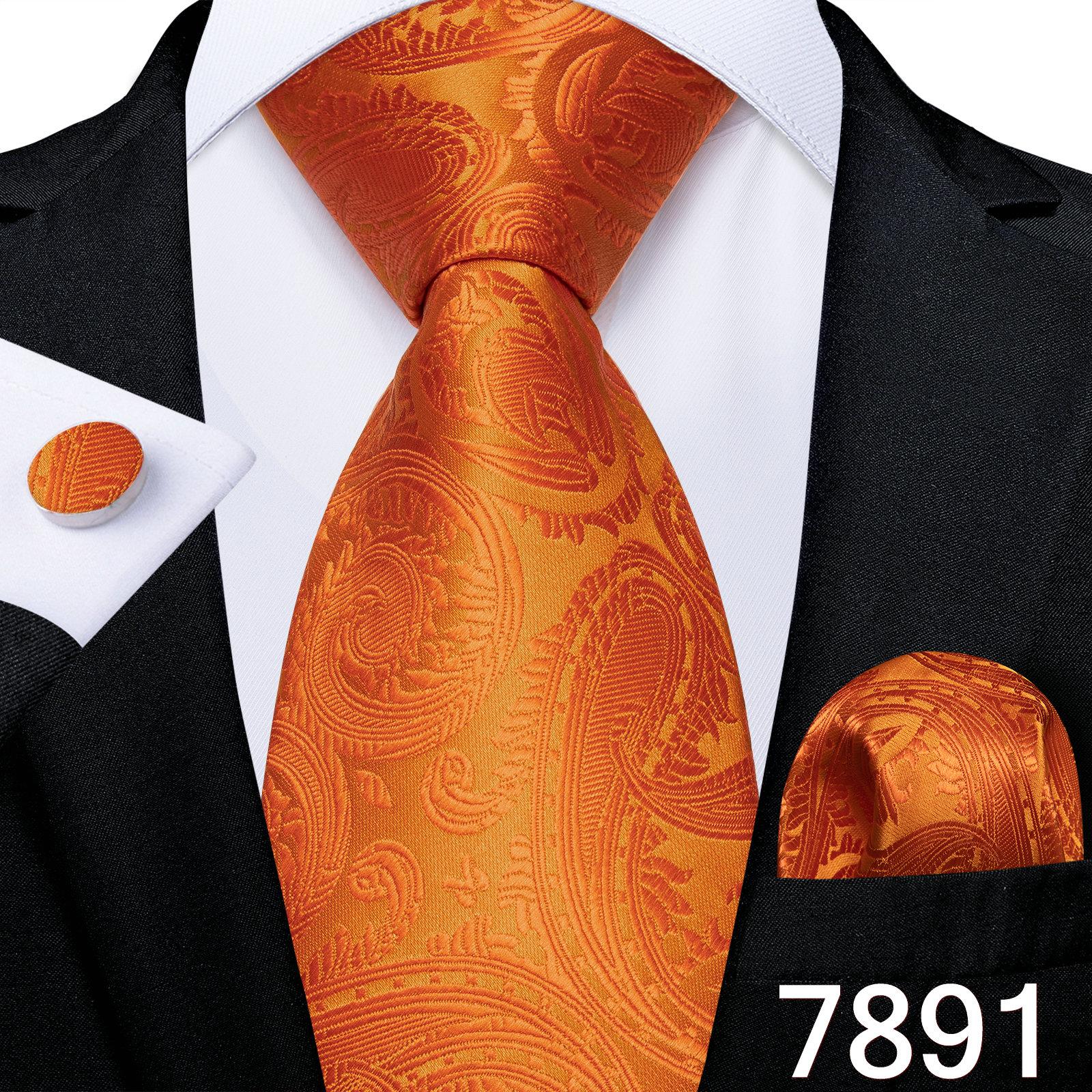 Mode Herren Orange Plaids Seide Krawatte Einstecktuch Manschettenknöpfe Set für Hochzeit Business Party N-7891 von Joom DACH