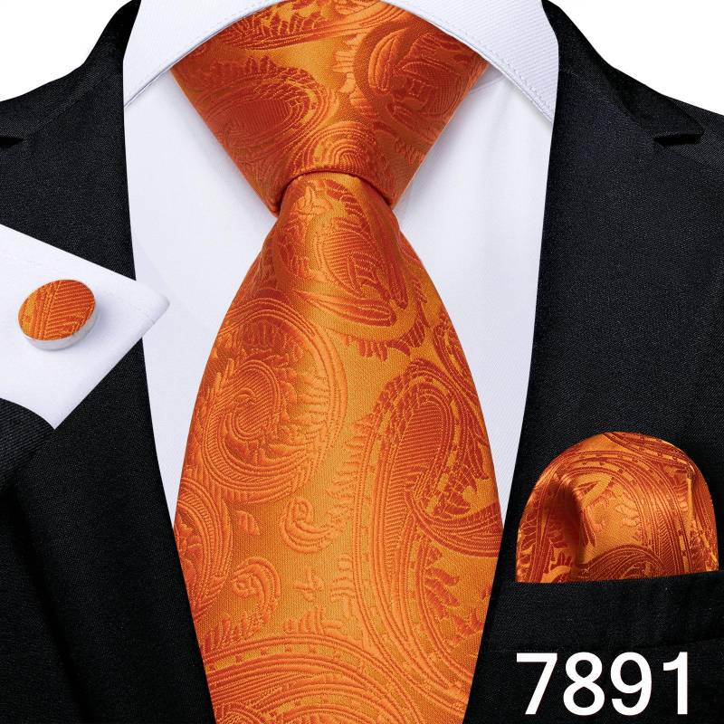 Mode Herren Orange Plaids Seide Krawatte Einstecktuch Manschettenknöpfe Set für Hochzeit Business Party N-7891 von Joom DACH