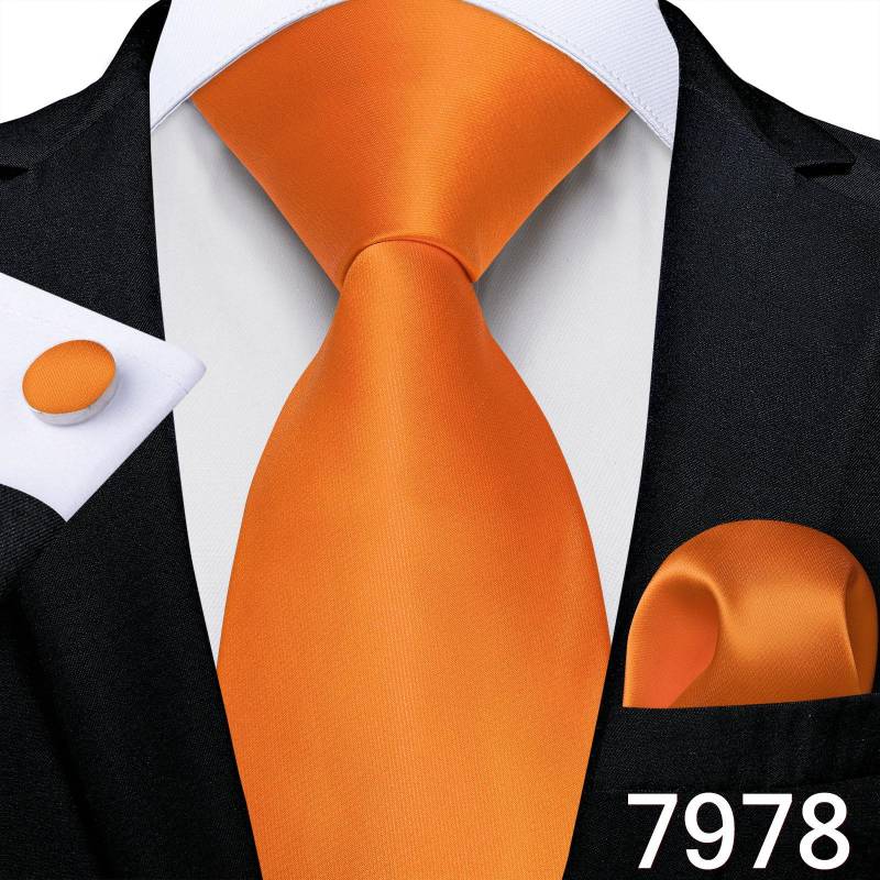 Mode Herren Orange Plaids Seide Krawatte Einstecktuch Manschettenknöpfe Set für Hochzeit Business Party N-7978 von Joom DACH